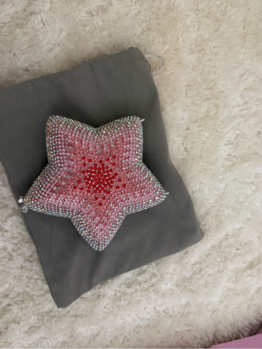 Star-Shaped Rhinestone Minaudière - Pink & Red Sparkle Clutch